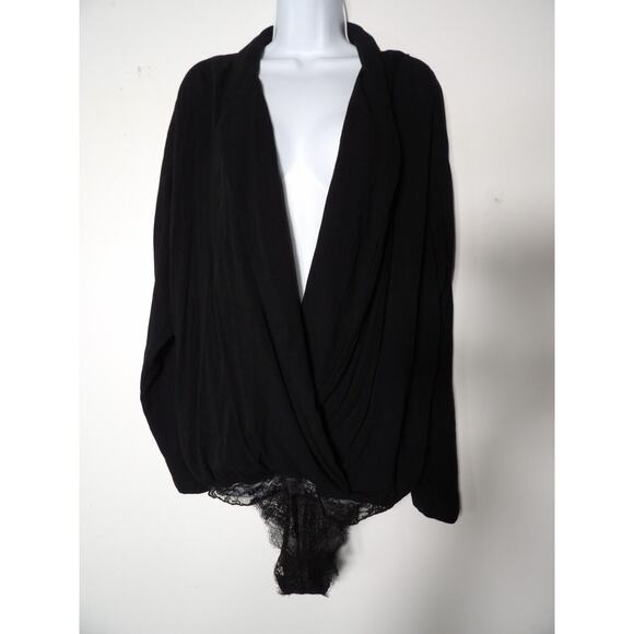 Free People Intimately Turnt Large Body Suit Deep V Crossover Black New NWT - Picture 2 of 15